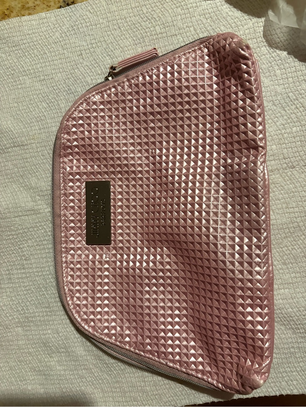 Jimmy Choo Pink Textured Quilted Cosmetic Pouch